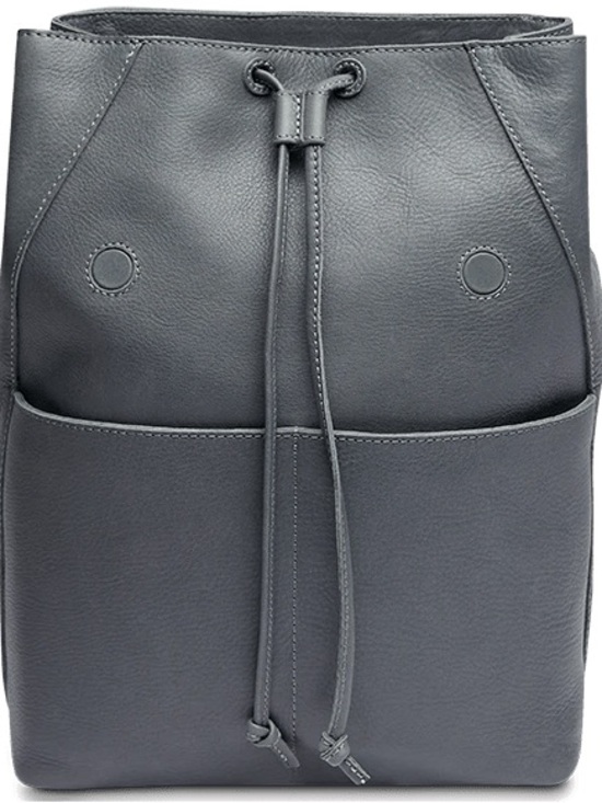 Consuela Handbags - Consuela Gray Pebbled Leather Drawstring Backpack Keanu